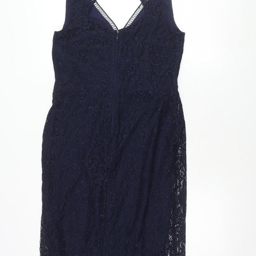 Next Women's Blue Floral Dress, Size 14, V-Neck, Lace, Sleeveless