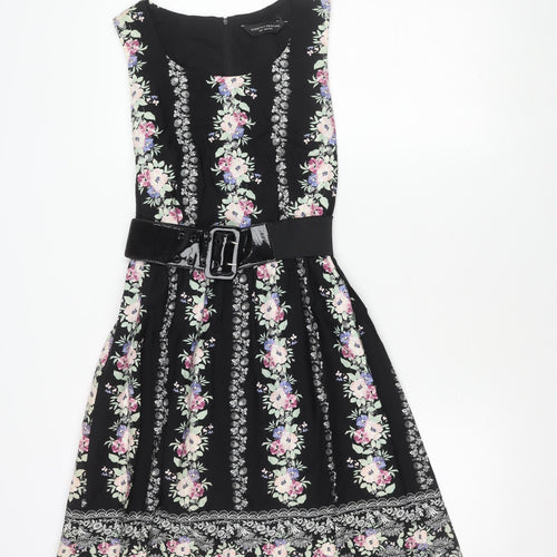 Dorothy Perkins Women's Black Floral A-Line Dress Size 8