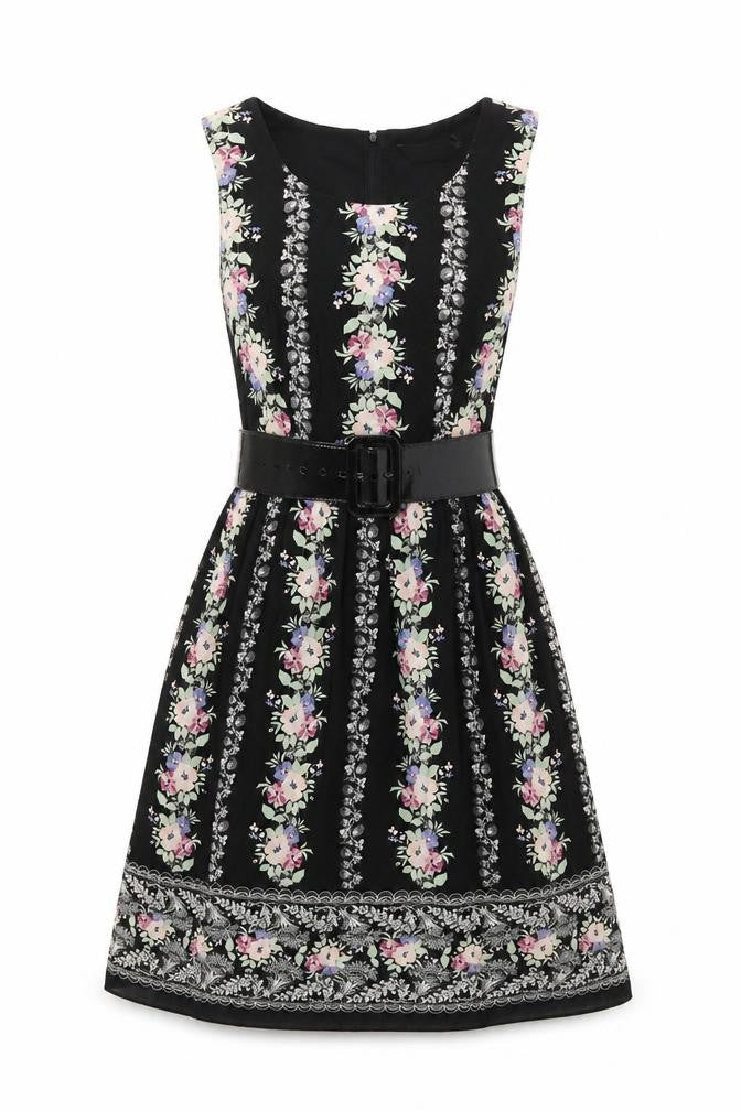 Dorothy Perkins Women's Black Floral A-Line Dress Size 8