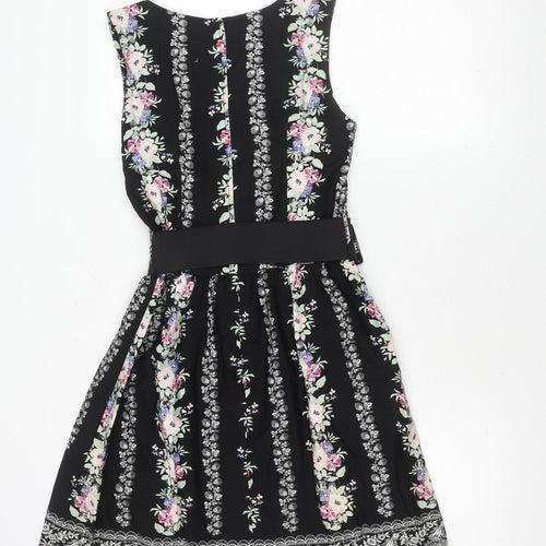 Dorothy Perkins Women's Black Floral A-Line Dress Size 8
