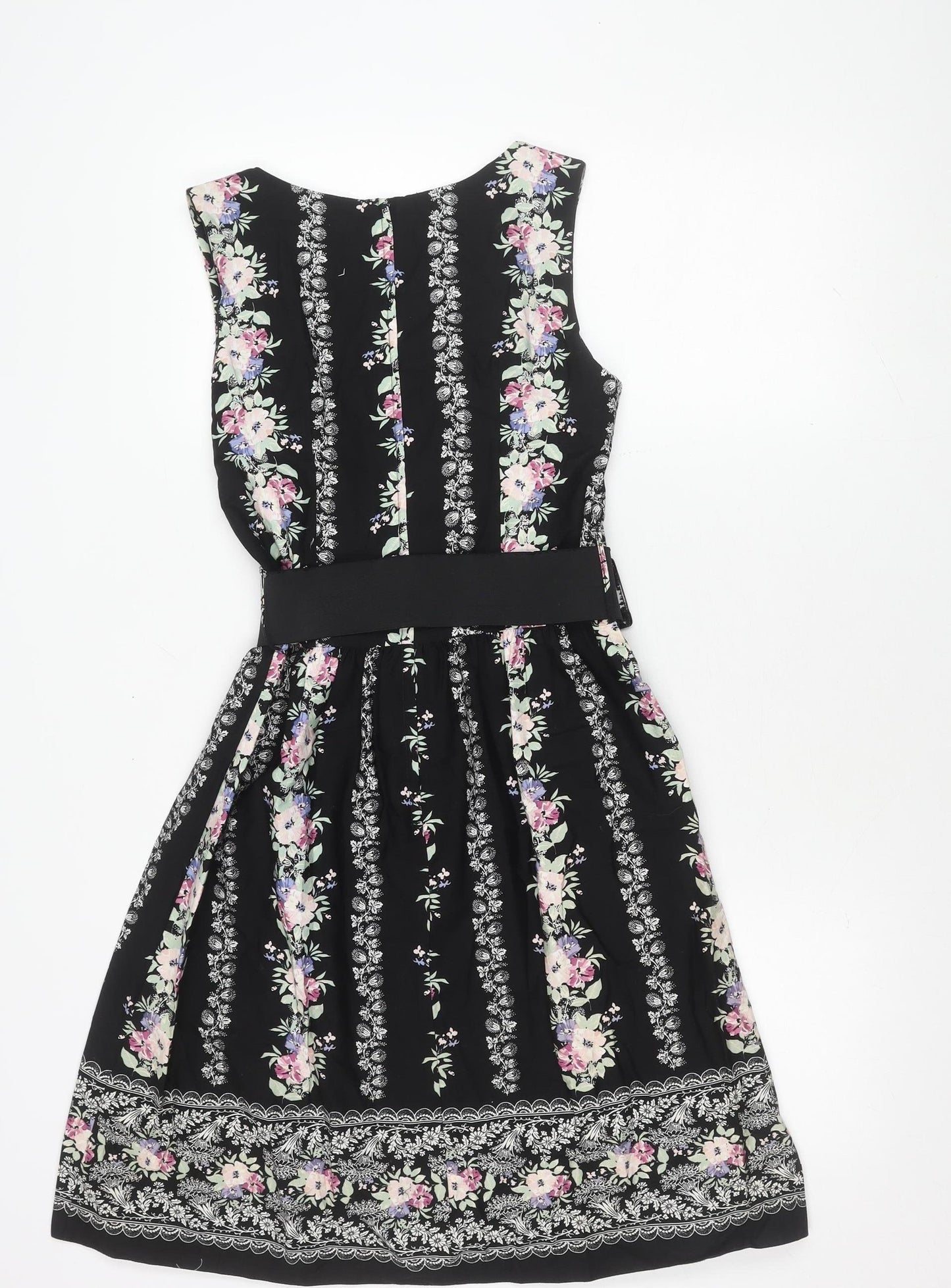 Dorothy Perkins Women's Black Floral A-Line Dress Size 8
