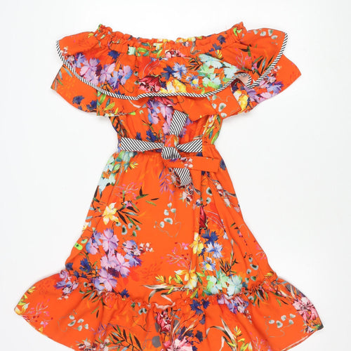 RU Studio Girls Orange Floral Bow Dress 10 Years