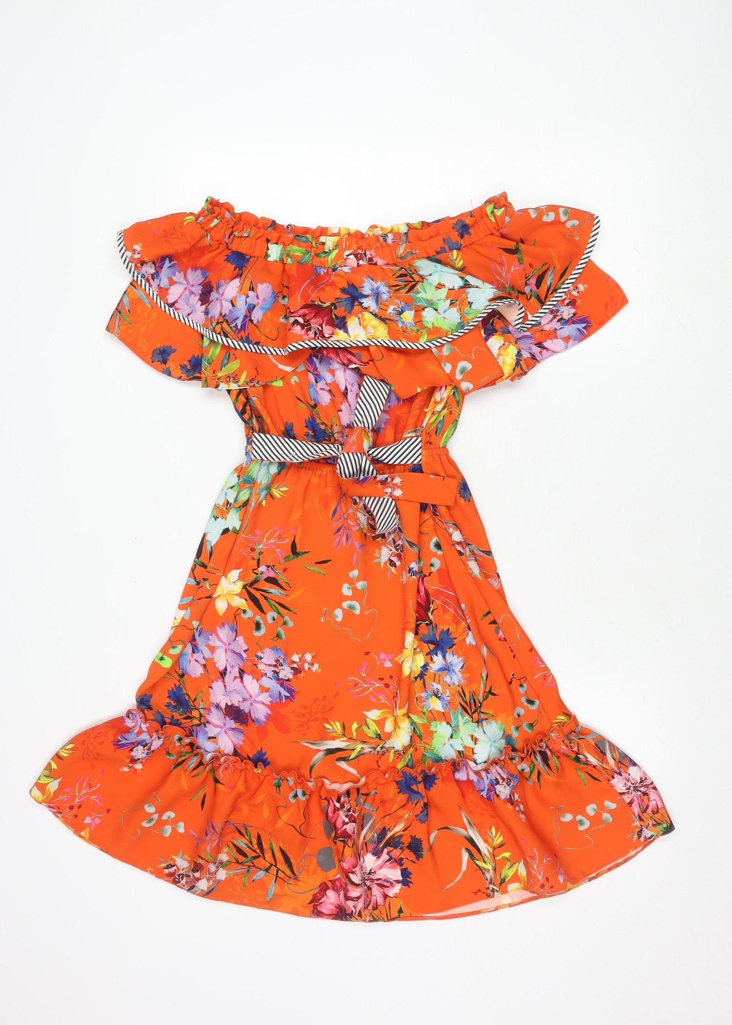 RU Studio Girls Orange Floral Bow Dress 10 Years