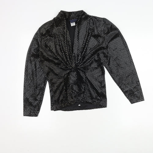 C&A Women's Black Polka Dot V-Neck Top Size 10