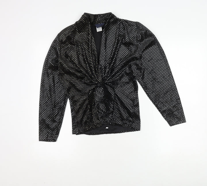 C&A Women's Black Polka Dot V-Neck Top Size 10