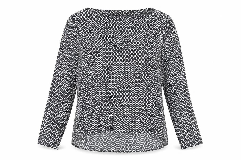 Front view of Zara Women's XL Black Geometric Long Sleeve Top