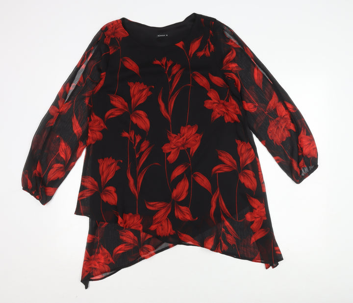 Roman Women’s Black Floral Blouse, Size 10, Elegant Look