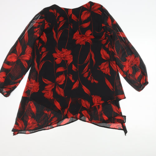 Roman Women’s Black Floral Blouse, Size 10, Elegant Look