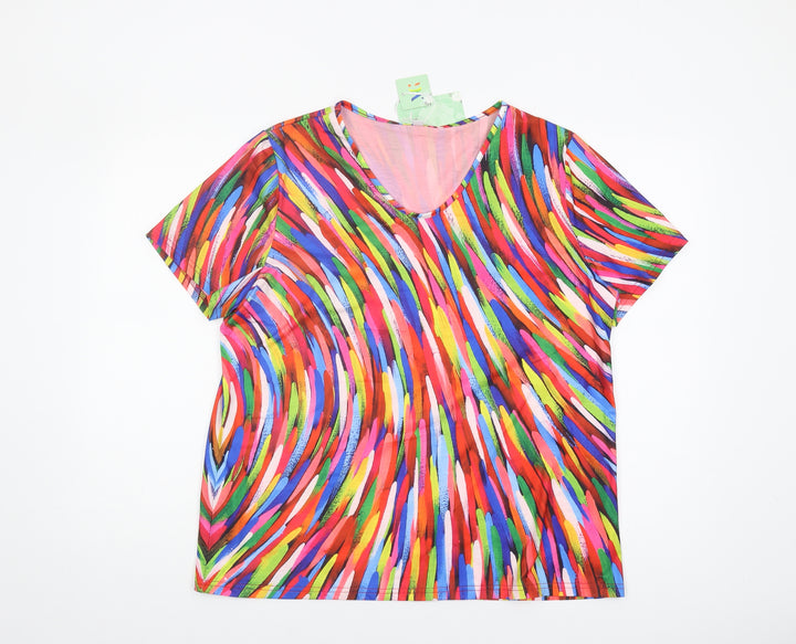 Maria & Gabriele Women's Multicoloured V-Neck T-Shirt 2XL