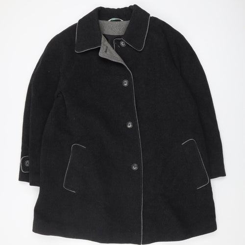 C&A Women Black Wool Coat Size 14 Button Long