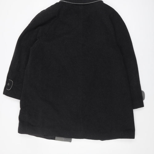 C&A Women Black Wool Coat Size 14 Button Long