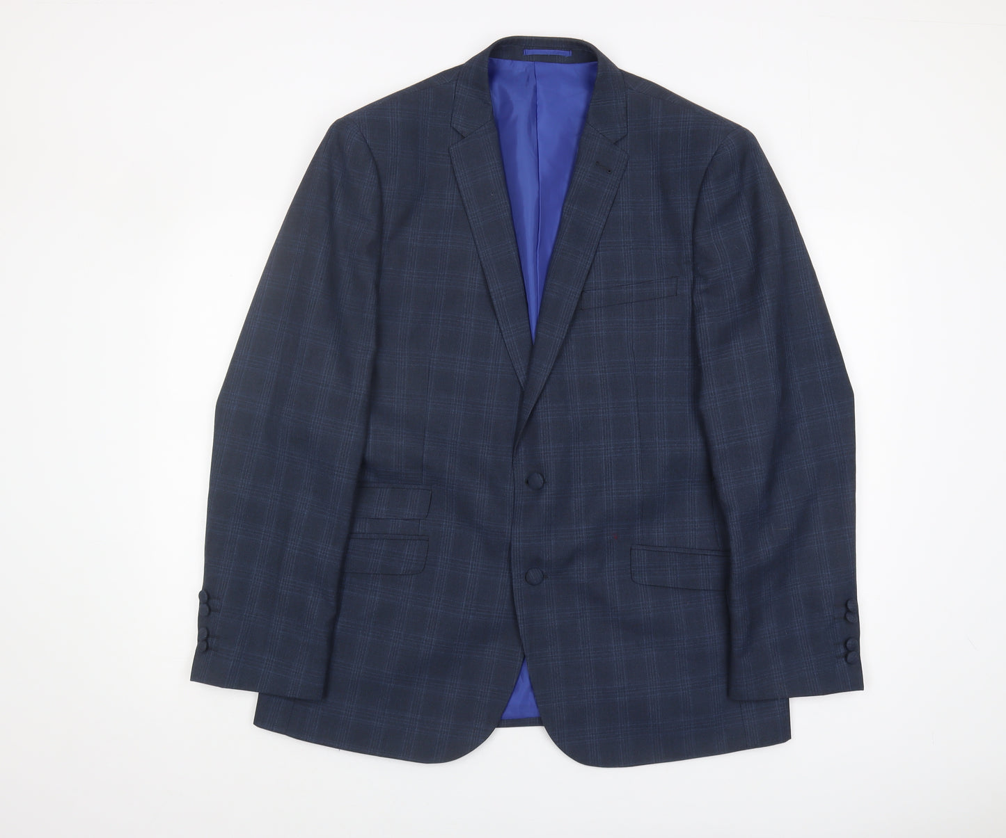 Fellini Men’s Navy Checked Blazer 44R Tailored Fit