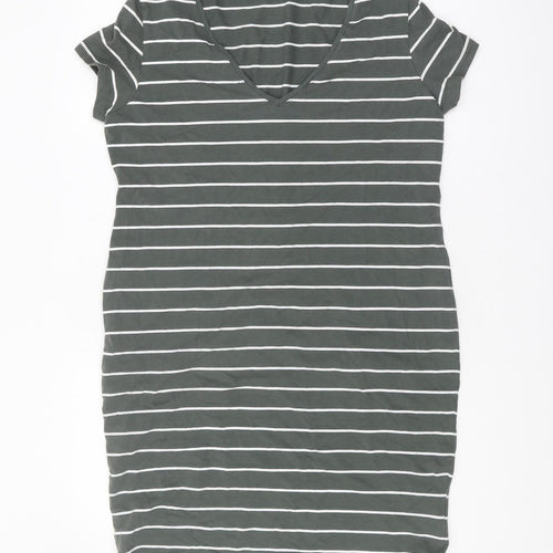 BASIC Women's Green Striped T-Shirt Dress Size 12