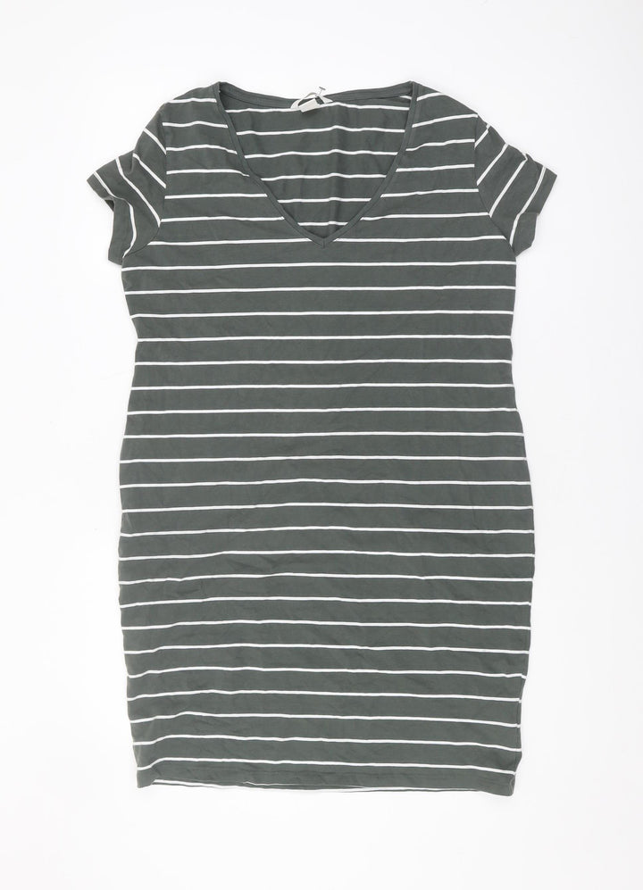 BASIC Women's Green Striped T-Shirt Dress Size 12