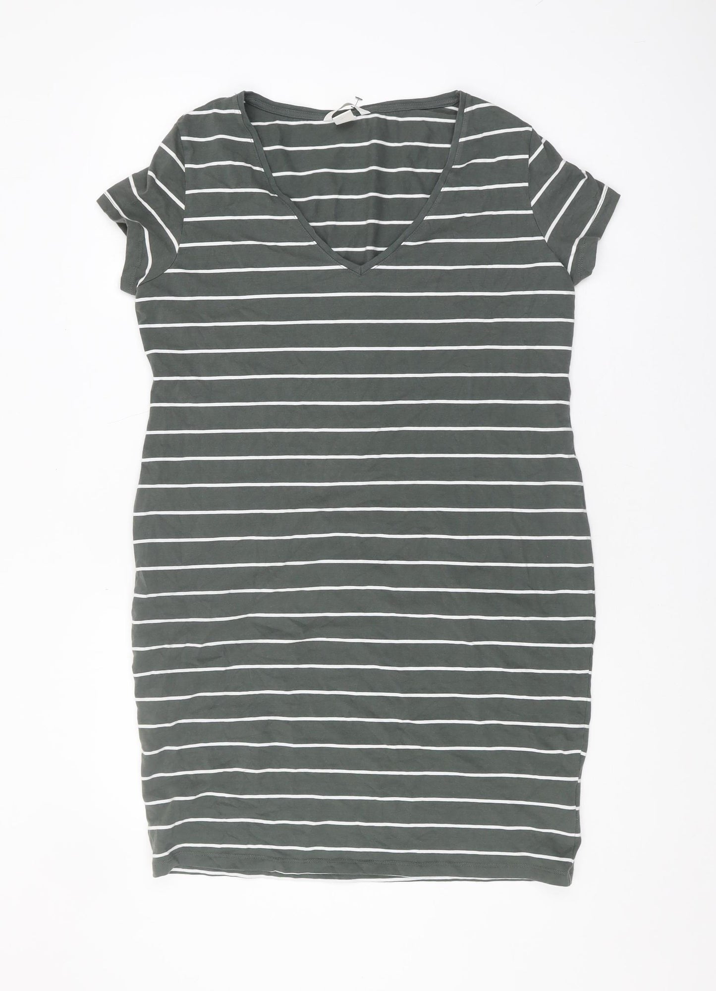 BASIC Women's Green Striped T-Shirt Dress Size 12
