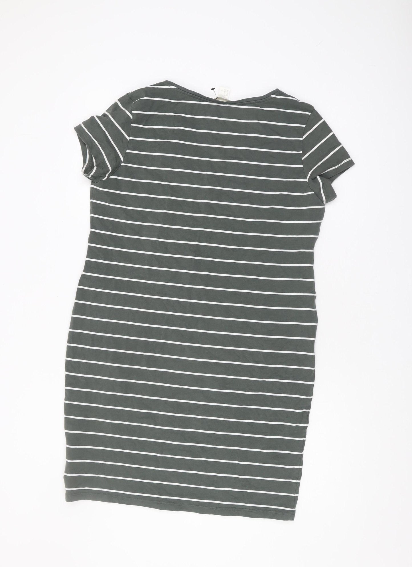 BASIC Women's Green Striped T-Shirt Dress Size 12
