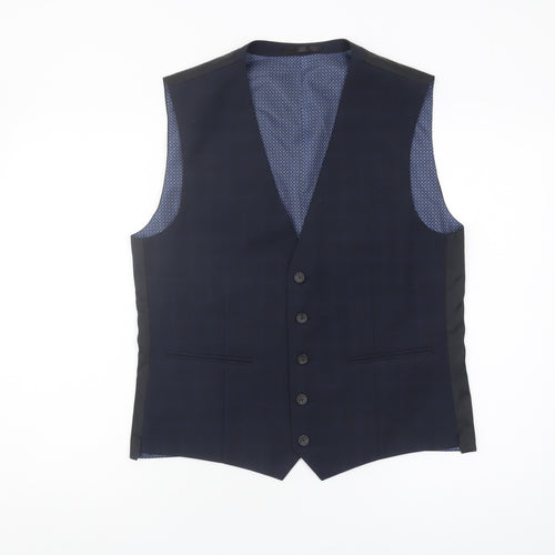 Next Men's Blue Check Suit Waistcoat 40 R