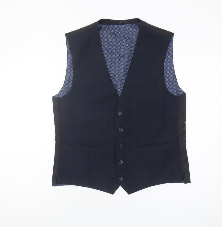 Next Men's Blue Check Suit Waistcoat 40 R