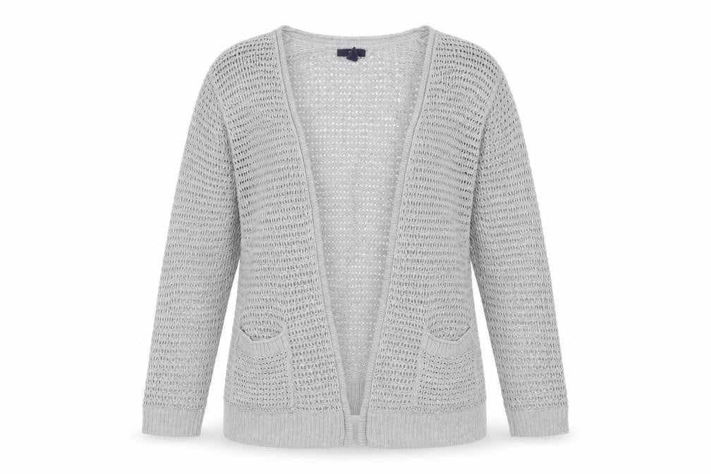 Front view of Gap Women's Grey Open-Knit Cardigan, XL
