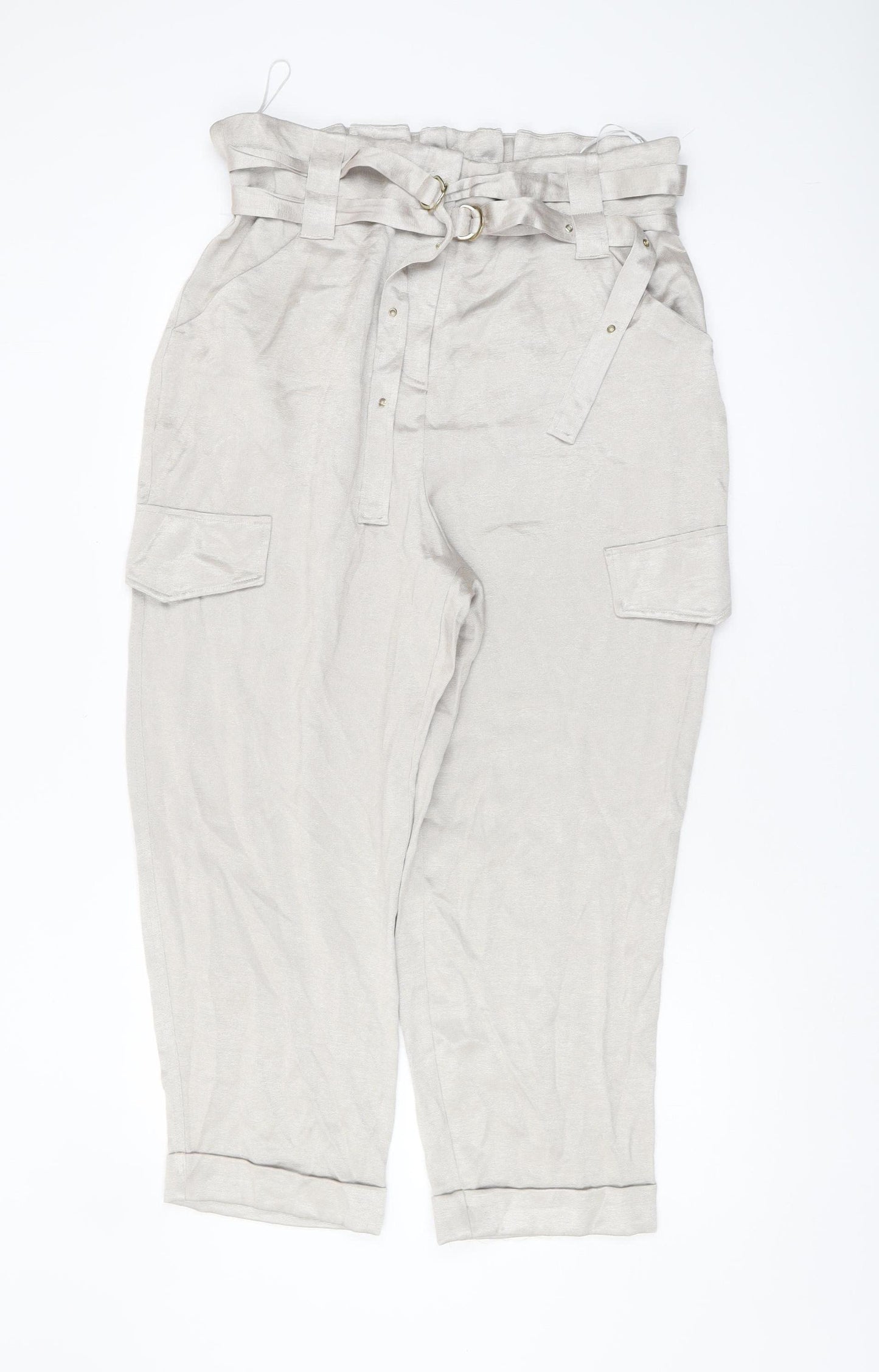 River Island Women's Beige Paperbag Trousers Size 16