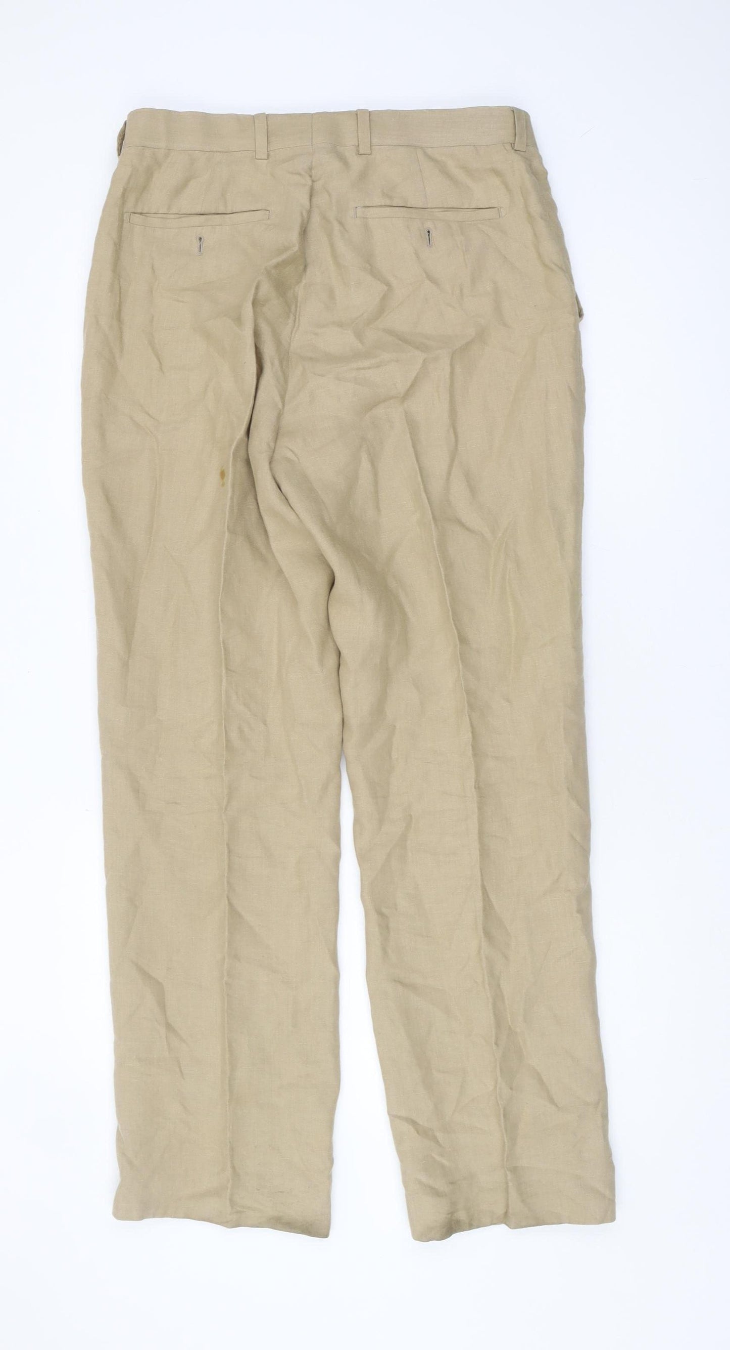 Racing Green Men's Beige Linen Trousers Size 32