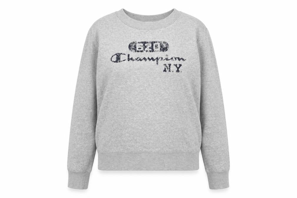 Front view of Champion Grey unisex adults medium pullover sweatshirt