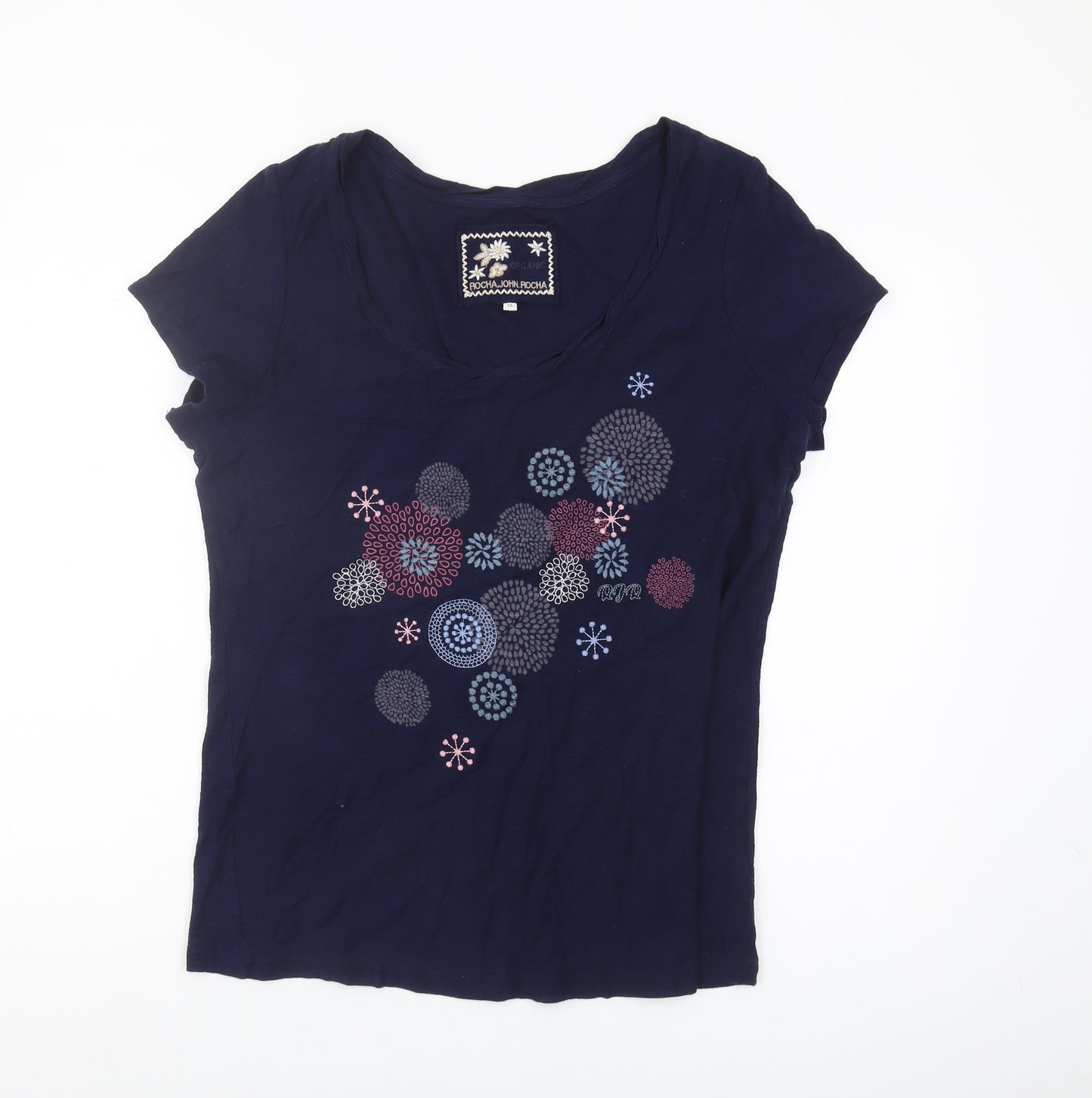 Rocha John Rocha Women's Blue Embroidered T-Shirt Size 16