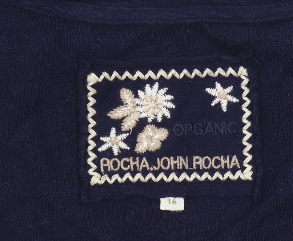 Rocha John Rocha Women's Blue Embroidered T-Shirt Size 16