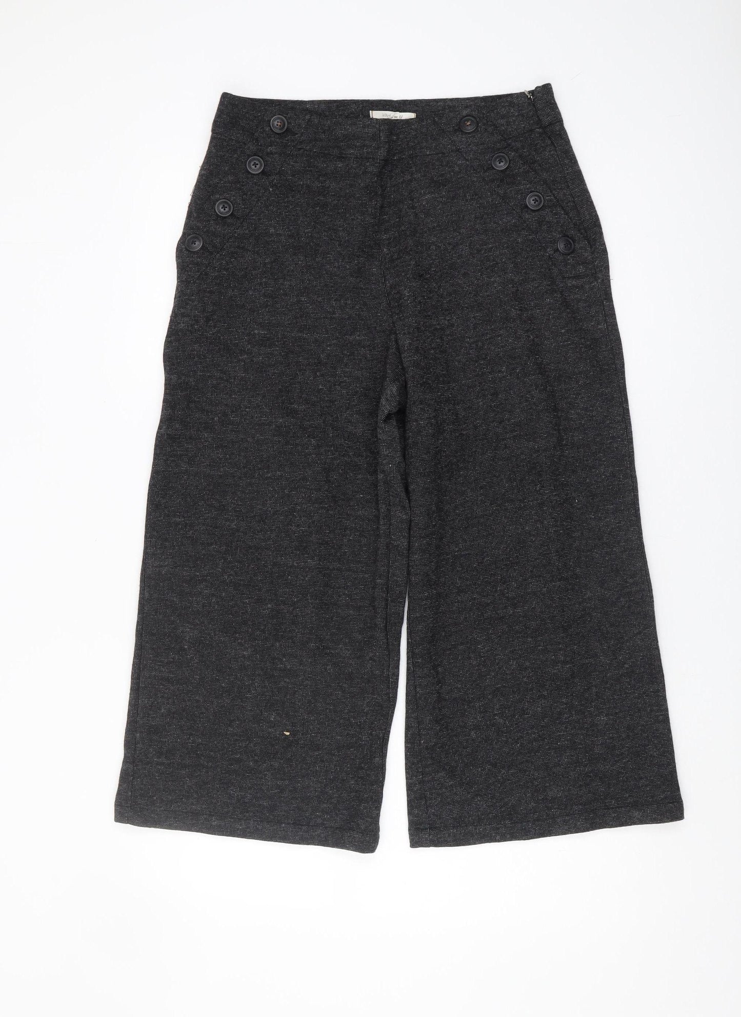 White Stuff Women's Black Wide-Leg Button Trousers 12R
