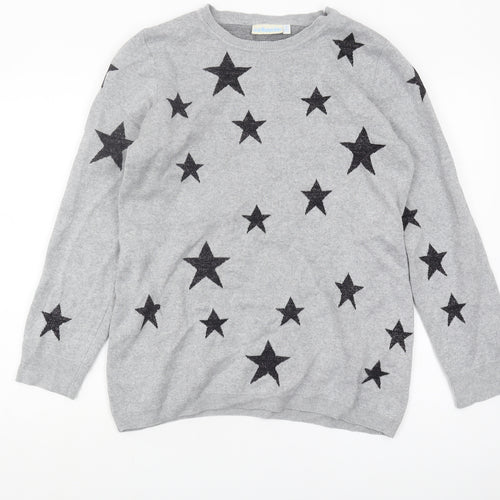 JoJo Maman Bébé Women's Grey Star Pullover Jumper M