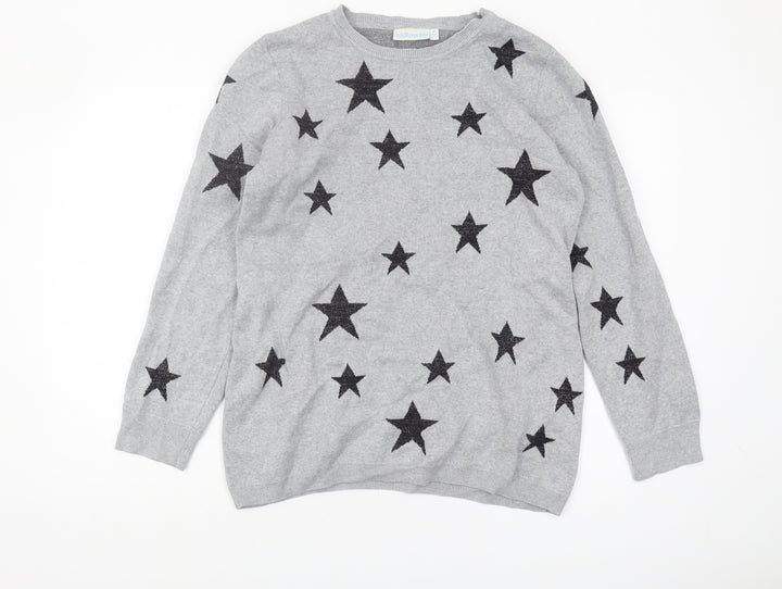 JoJo Maman Bébé Women's Grey Star Pullover Jumper M
