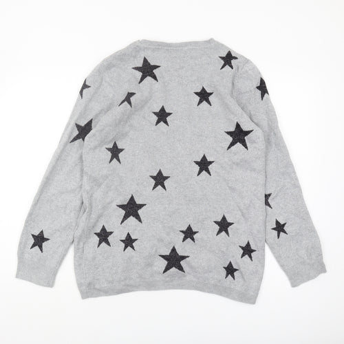 JoJo Maman Bébé Women's Grey Star Pullover Jumper M