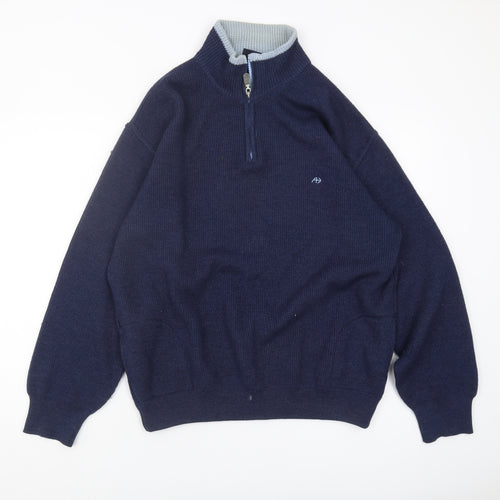 Arrow Men's Blue Pullover Jumper, L, High Neck, 1/2 Zip