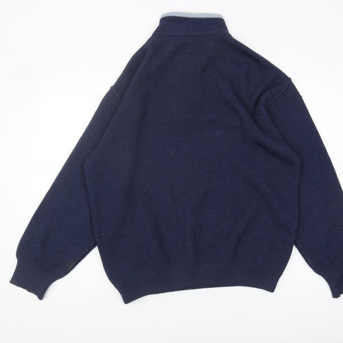 Arrow Men's Blue Pullover Jumper, L, High Neck, 1/2 Zip
