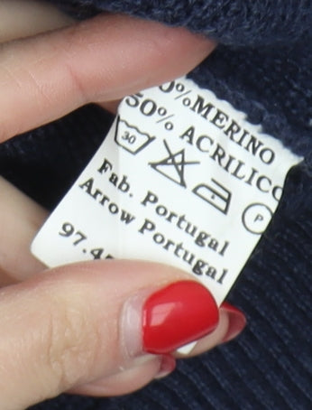 Arrow Men's Blue Pullover Jumper, L, High Neck, 1/2 Zip