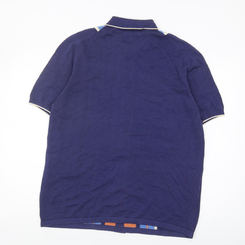 Marks and Spencer Men's Blue Striped Polo T-Shirt L