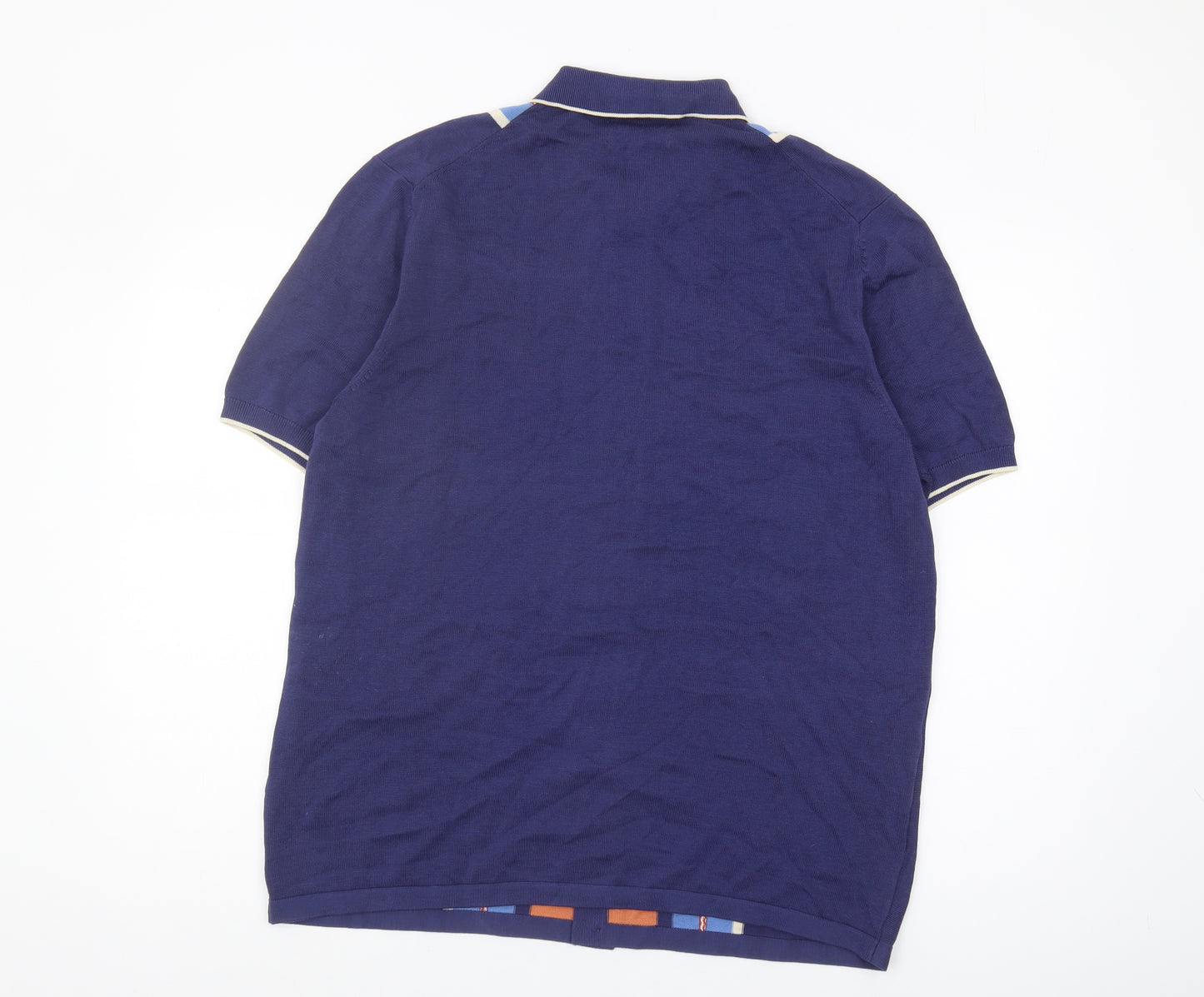 Marks and Spencer Men's Blue Striped Polo T-Shirt L