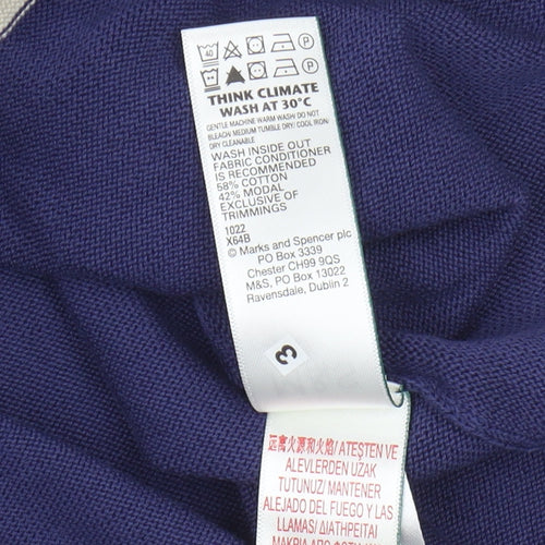 Marks and Spencer Men's Blue Striped Polo T-Shirt L