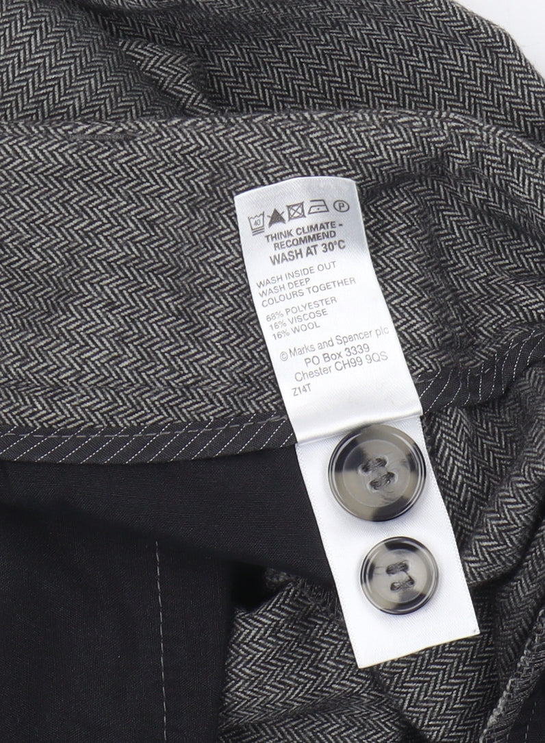 Marks and Spencer Grey Herringbone Wide-Leg Trousers, Size 12