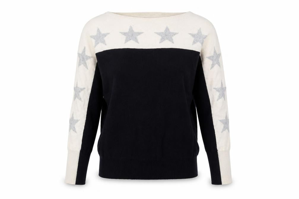 Front view of Mint Velvet Women's Black Ivory Star Jumper XS