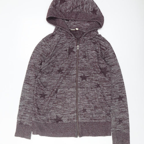 GAP Women's Purple Hooded Star Knit Full Zip Jumper S
