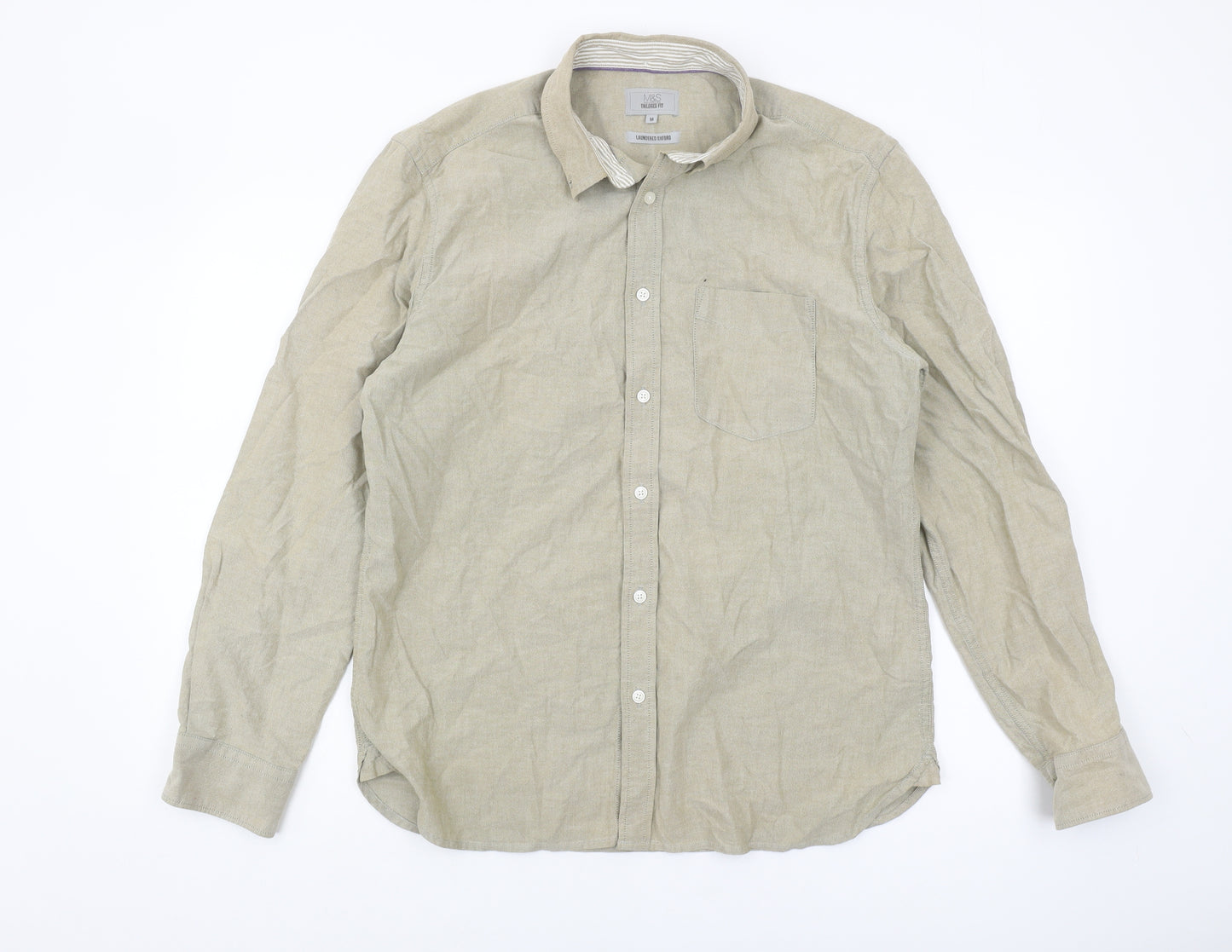 Marks and Spencer Men's Beige Button-Up Shirt M