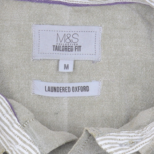 Marks and Spencer Men's Beige Button-Up Shirt M