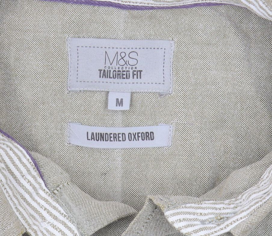 Marks and Spencer Men's Beige Button-Up Shirt M