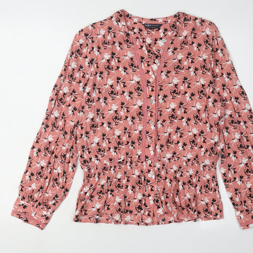 Marks and Spencer Women's Pink Floral Blouse Size 12