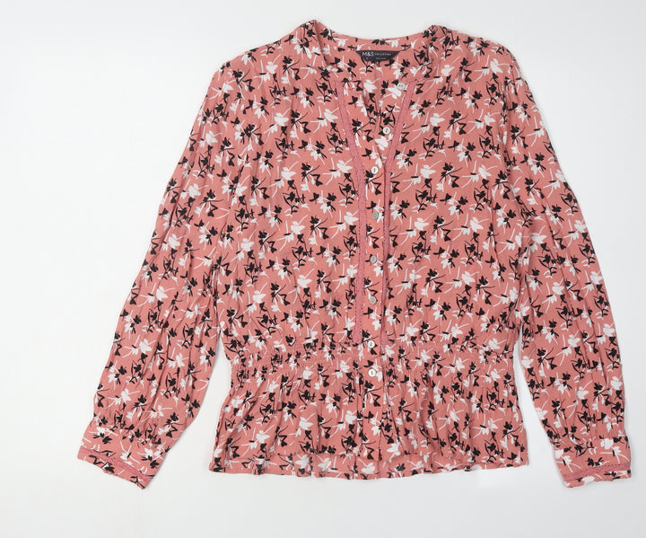 Marks and Spencer Women's Pink Floral Blouse Size 12