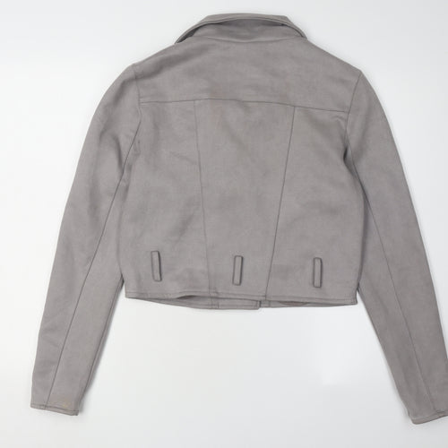 PrettyLittleThing Grey Biker Cropped Jacket - Size 8