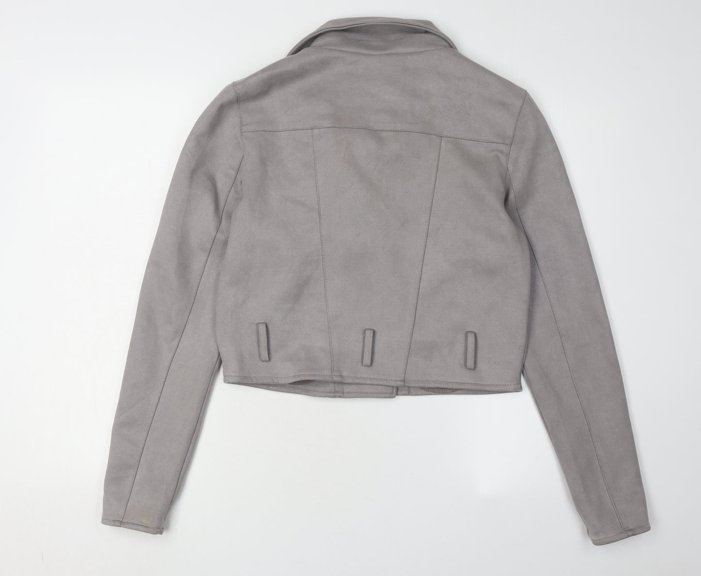 PrettyLittleThing Grey Biker Cropped Jacket - Size 8