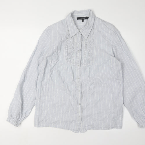 Debenhams Women's White Striped Button-Up Shirt Size 14