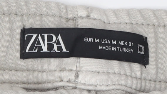 Zara Men's Beige Cargo Trousers, Size M, Relaxed Fit